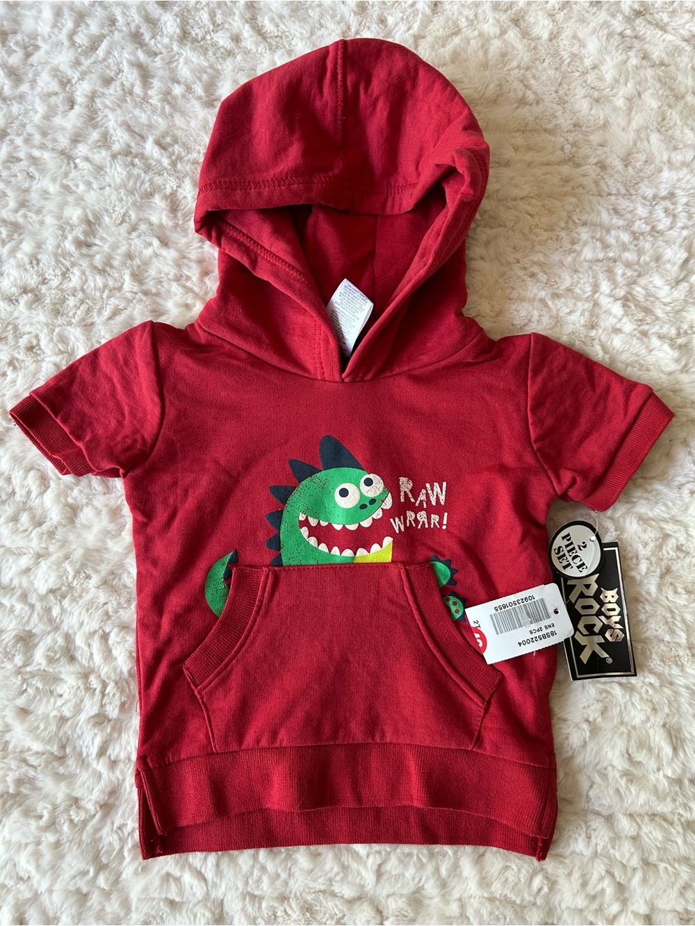 Toddler Red Hooded Dino Tee - Rawr Graphic